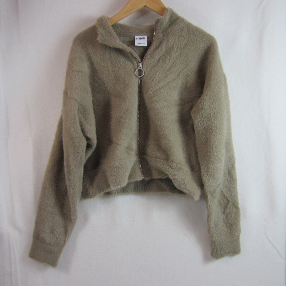 Whitney Simmons x Gymshark Eyelash Knit Full Zip Sweatshirt Neautral Tan Large